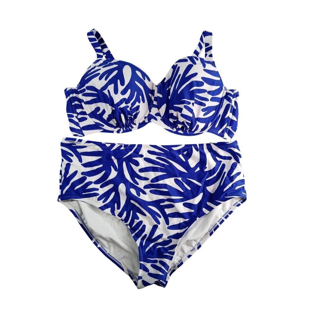 Kona Sol Swimsuit Womens 2X (20-22) Blue Bikini Padded Underwire High Waist NWT